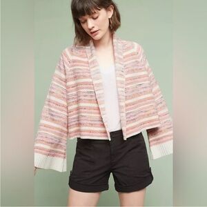 Anthropologie MOTH Mahalia Striped Bell Sleeve Kimono Cardigan Pink Cream Medium